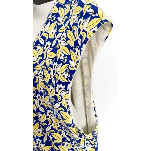 Max Mara Weekend Women's Blue Yellow Floral Printed V Neck Belted Midi Dress
